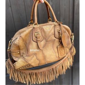 Prada Cervo Patch Deerskin Leather Fringe Satchel